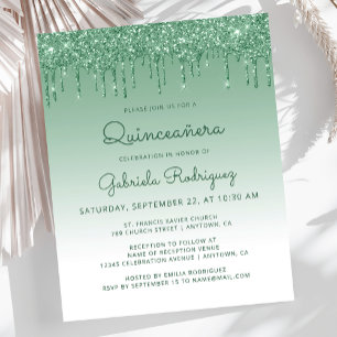 Budget Quinceañera Green Glitter Drip Invitation