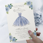 Budget Quinceanera Invitation Bilingual Blue Gown<br><div class="desc">Elegant blue floral affordable quinceanera party 4.5”x5.6” invitations. PLEASE NOTE: The envelopes are NOT INCLUDE; matching A7 envelopes are available to be purchase separately.</div>