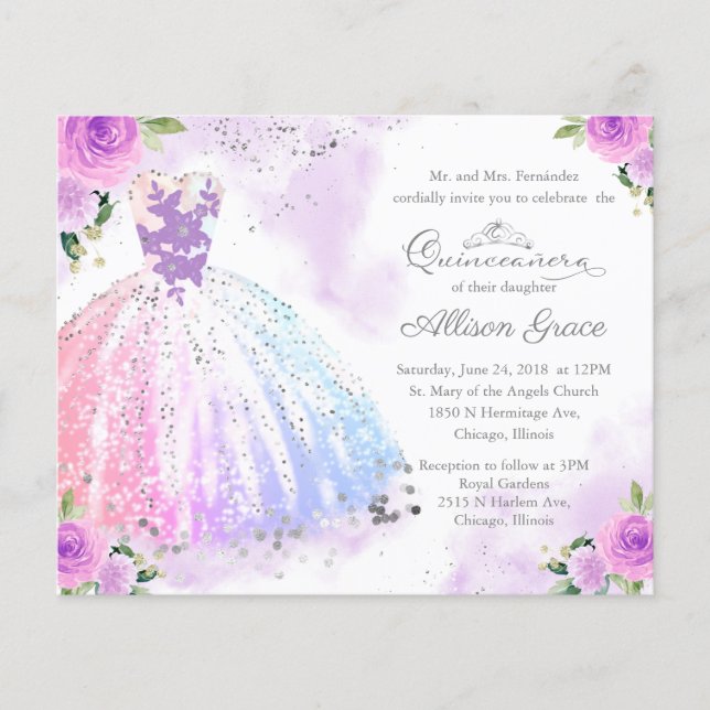 Budget Quinceanera Invitation Bilingual Colourful (Front)