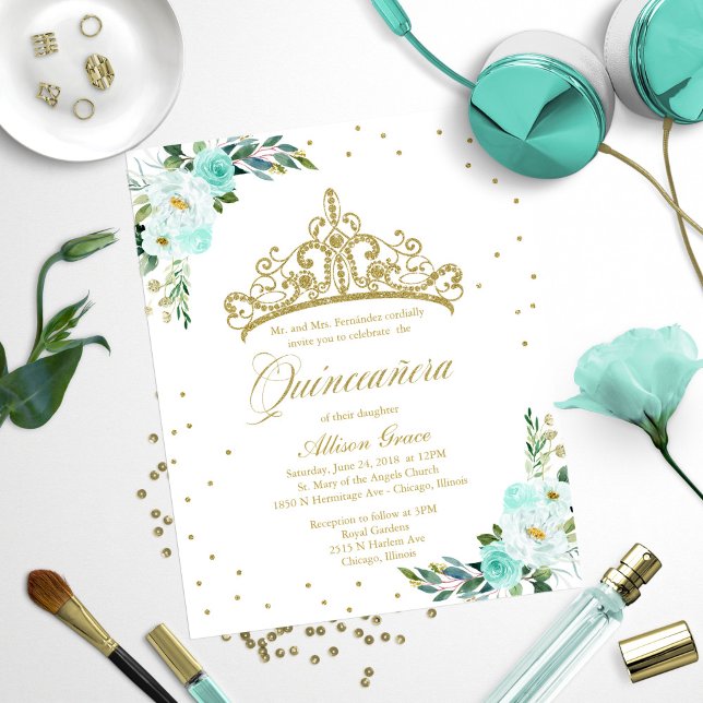 Budget Quinceanera Invitation Bilingual Tiara (Creator Uploaded)
