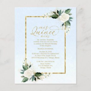 Budget Quinceanera Invitation Dusty Blue Floral