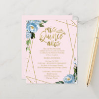 Budget Quinceanera Invitation Gold Foil Pink Blue