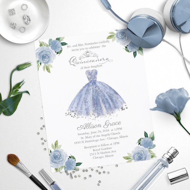 Budget Quinceanera Invitation Light Blue Gown (Creator Uploaded)