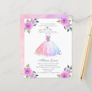 Budget Quinceanera Invitation Pastel Colours Gown