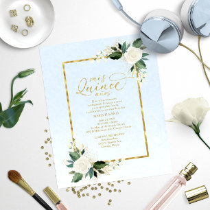 Budget Quinceanera Invitation Spanish Blue Gold 