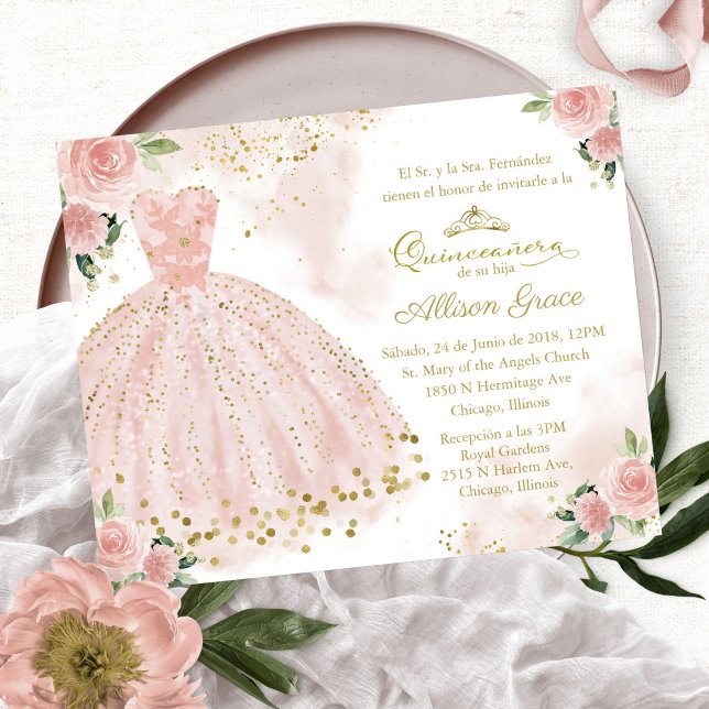 Budget Quinceanera Invitation Spanish Blush (Creator Uploaded)