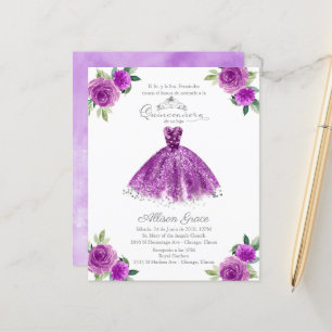 Budget Quinceanera Invitation Spanish Purple Gown