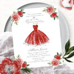 Budget Quinceanera Invitation Spanish Red Gown<br><div class="desc">Elegant red floral affordable quinceanera party 4.5”x5.6” invitations. PLEASE NOTE: The envelopes are NOT INCLUDE; matching A7 envelopes are available to be purchase separately.</div>