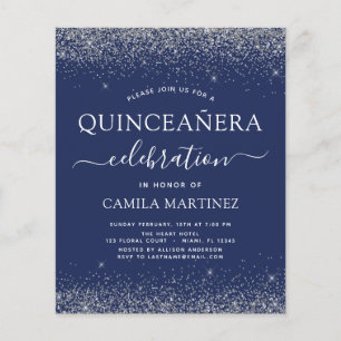 Budget Quinceanera Navy Blue Silver Glitter