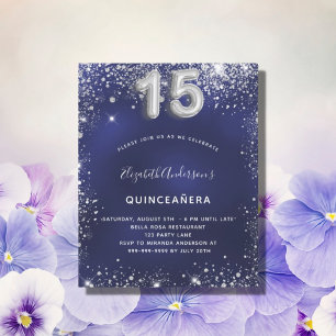 Budget Quinceanera navy blue silver invitation