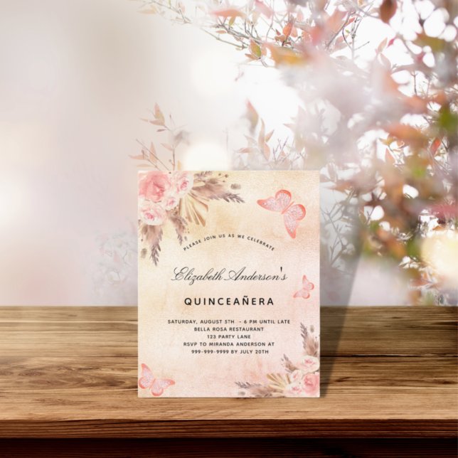 Budget Quinceanera pampas butterfly invitation (Creator Uploaded)