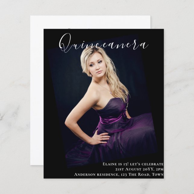 BUDGET Quinceanera PHOTO Invite Announcement (Front/Back)