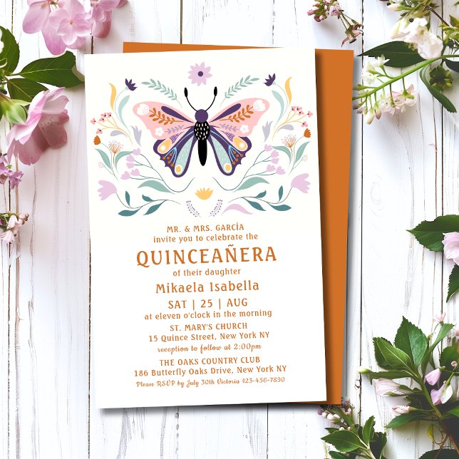 Budget Quinceañera Pink Purple Butterfly Floral Flyer (Creator Uploaded)