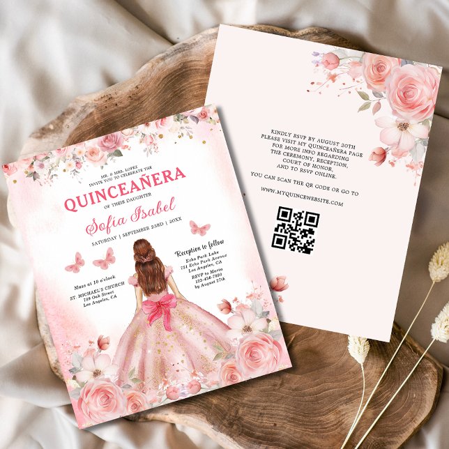 Budget Quinceañera QR Code Blush Pink Floral (Creator Uploaded)