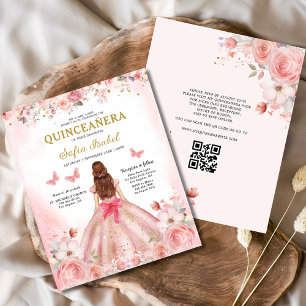 Budget Quinceañera QR Code Blush Pink Floral Flyer