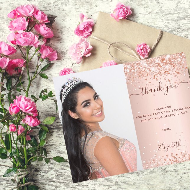 Budget Quinceanera rose blush photo thank you (Creator Uploaded)
