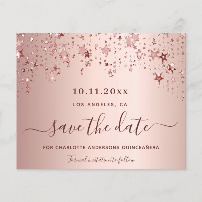 Budget Quinceanera rose gold blush Save the Date (Front)