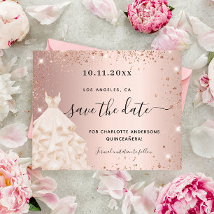 Budget Quinceanera rose gold dress save the date