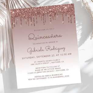 Budget Quinceañera Rose Gold Glitter Drip Invite