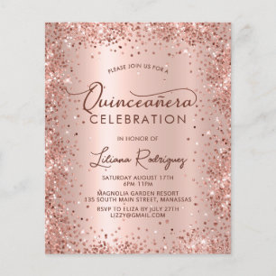 Budget Quinceanera Rose Gold Glitter Invitation