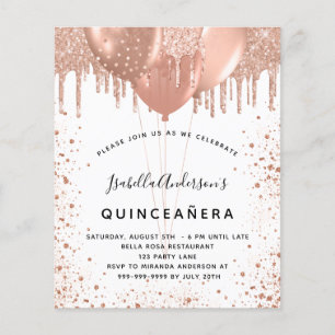Budget Quinceanera rose gold glitter invitation