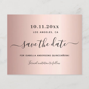 Budget Quinceanera rose gold save the date