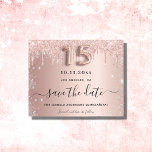 Budget Quinceanera rose gold silver save the date<br><div class="desc">A girly and trendy Save the Date card for a Quinceañera, 15th birthday party. Rose gold faux metallic looking background decorated with rose gold and faux silver glitter drips and dust. Personalise and add a date and name/text. The text: Save the Date is written with a large trendy hand lettered...</div>