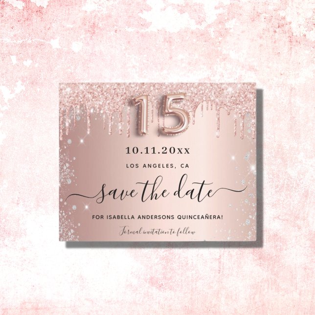 Budget Quinceanera rose gold silver save the date (Creator Uploaded)