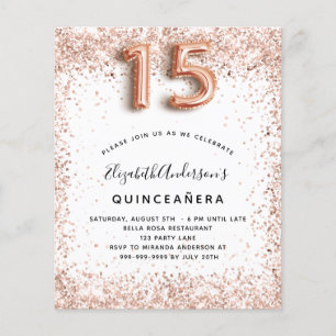 Budget Quinceanera rose gold white invitation