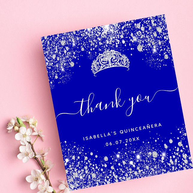 BUDGET Quinceanera royal blue glitter thank you (Creator Uploaded)