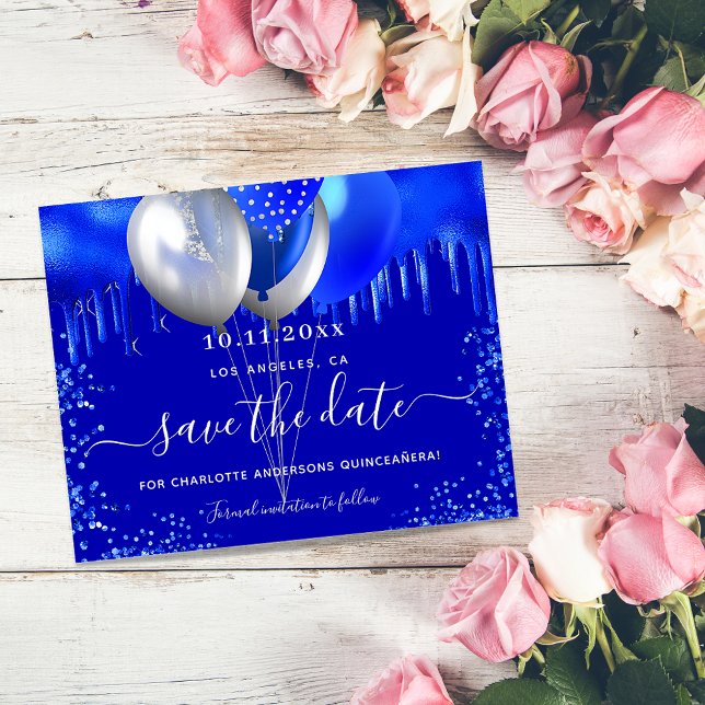 Budget Quinceanera royal blue save the date (Creator Uploaded)