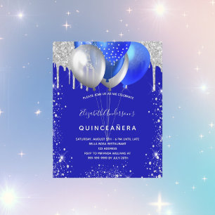 Budget Quinceanera royal blue silver invitation