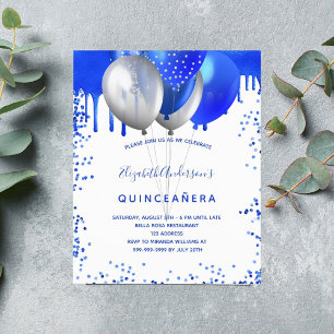 Budget Quinceanera royal blue white invitation
