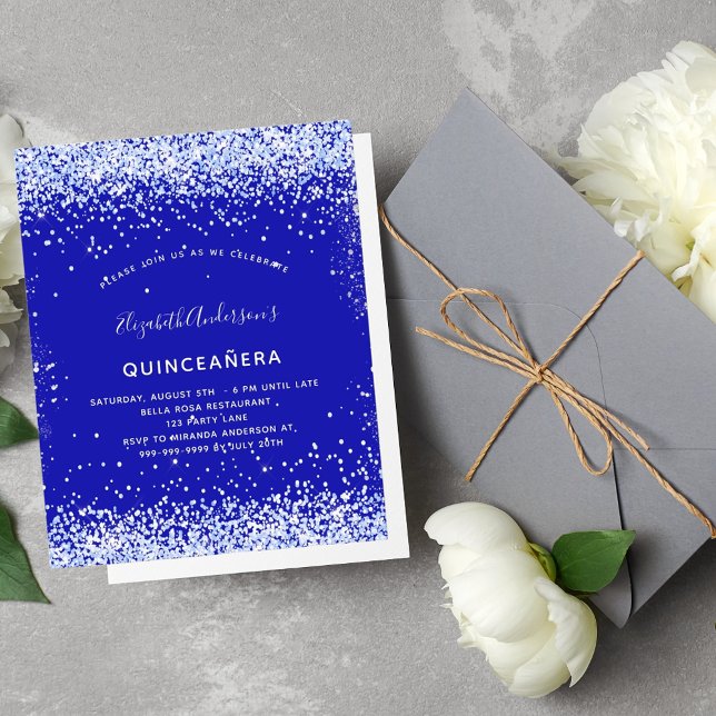 Budget Quinceanera royal blue white invitation (Creator Uploaded)