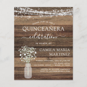 Budget Quinceanera Rustic Baby's Breath Invitation Flyer