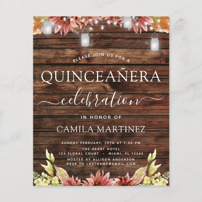 Budget Quinceanera Rustic Wood Autumn Sunflowers (Front)