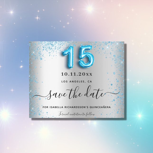 Budget Quinceanera silver blue save the date (Creator Uploaded)