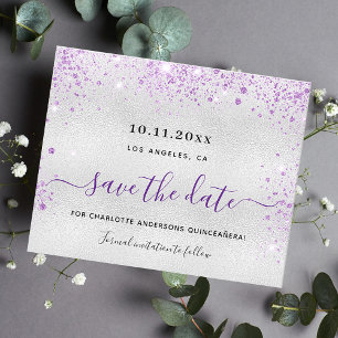 Budget Quinceanera silver purple save the date