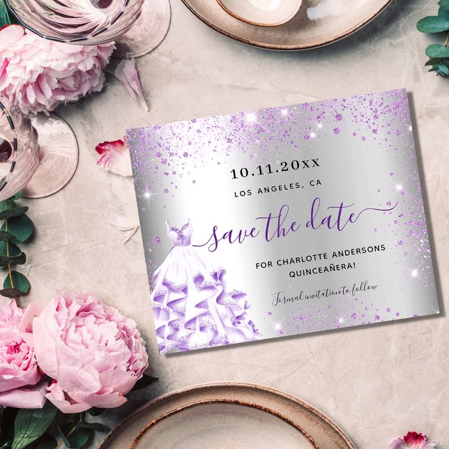 Budget Quinceanera silver purple save the date (Creator Uploaded)
