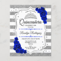 Budget Quinceanera Silver Royal Blue Invite
