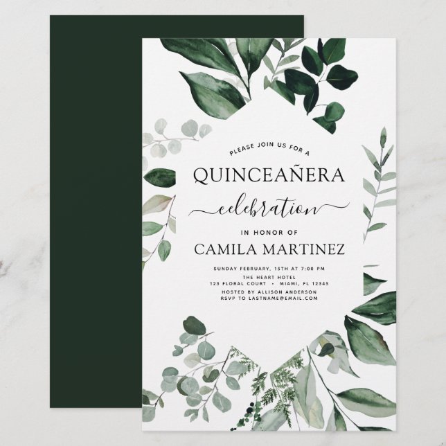 Budget Quinceanera Spring Botanical Greenery (Front/Back)