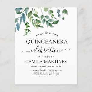Budget Quinceanera Spring Botanical Greenery Flyer