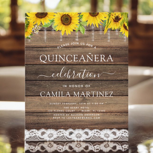 Budget Quinceanera Sunflower Rustic Invitation (Creator Uploaded)