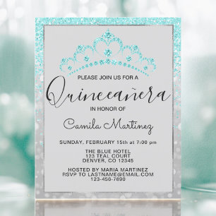Budget Quinceanera Teal Blue Girly Glitter 