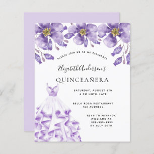 Budget Quinceanera violet white dress floral