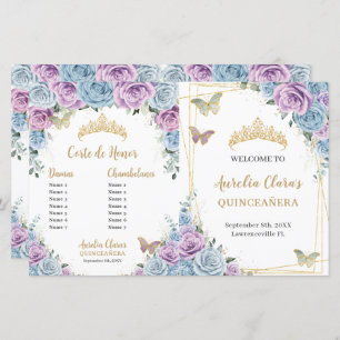 Budget Quinceañera XV Blue Lilac Padrinos Program