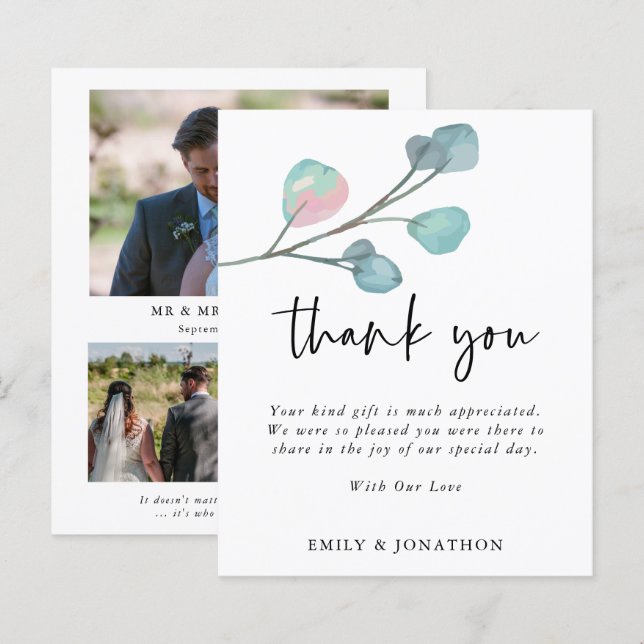 BUDGET Quote Eucalyptus Wedding 3 Photo Thanks (Front/Back)