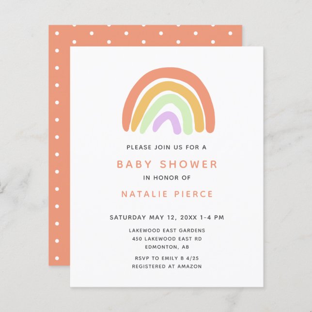  Budget Rainbow Baby Shower Cute Simple Peach (Front/Back)