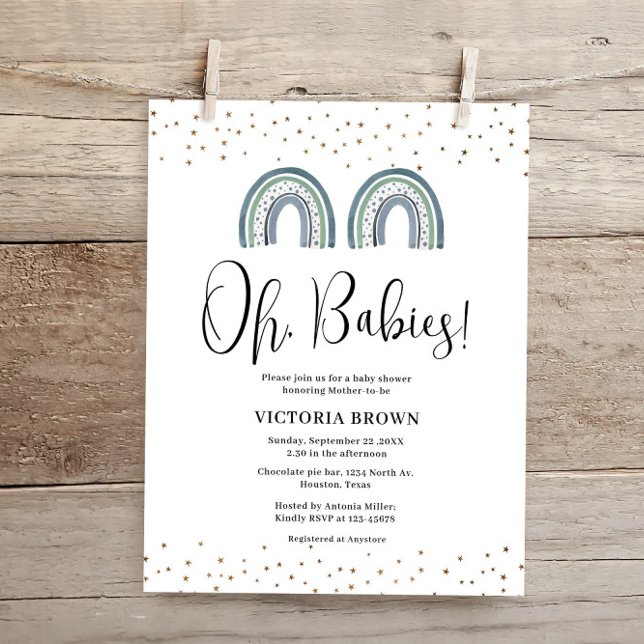 Budget Rainbow Boy Twins Baby Shower Invitation (Creator Uploaded)