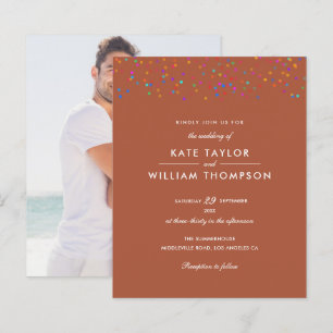 Budget Rainbow Confetti Terracotta Wedding Invite